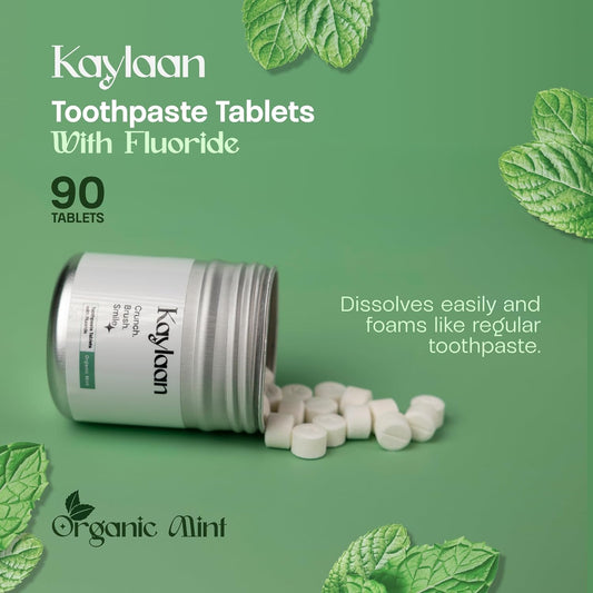 Toothpaste Tablets with Fluoride & Xylitol | Whitening, Sensitivity Relief & Enamel Remineralization | Chewable, Plastic-Free, Travel-Friendly - Mint, 180 Count (2 x 90), Made in USA