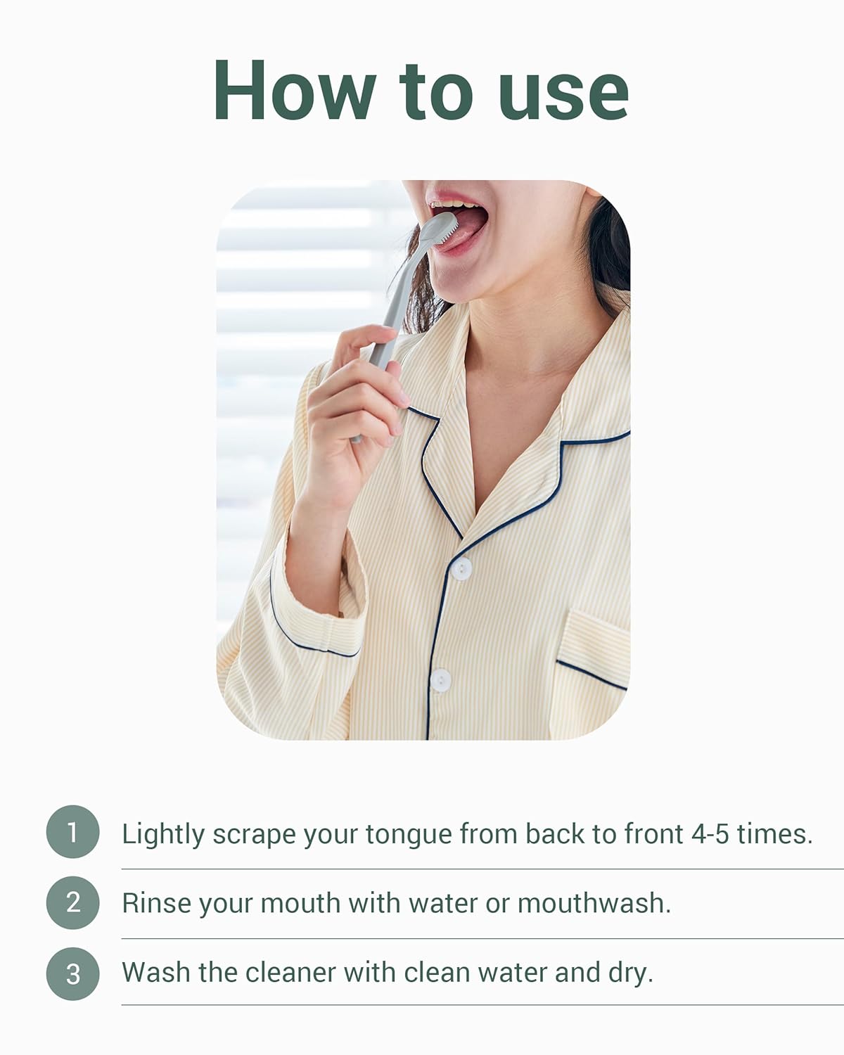 DEARCUS Korean Tongue Scraper with 3 Replaceable Heads - 100% BPA Free TPE Tongue Cleaner - Reduce Bad Breath & Without Hurt - Hygienic Scraper - Modern & Simple Design (White)