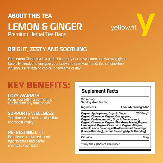 LEMON & GINGER, loose leaf 100 tea bags BRIGHT, ZESTY AND SOOTHING