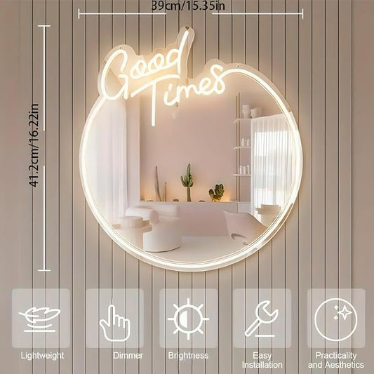 LED Mirror Neon Lights Light Up Dressing Mirror Cat/Shine Heart/Bat/Butterfly Shape Neon Mirror Sign for Modern Home Girl Room Bathroom Salon Wall Art Decor Gift For Girlfriend USB Powered