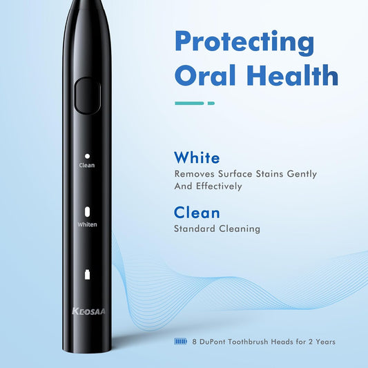 Electric Toothbrush with 8 Brush Heads, Sonic Electric Toothbrush with Fast Charge 4 Hours Last 60 Days, 2-Min & 30s Smart Timer, IPX7 Waterproof (Black)