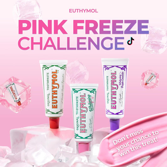 EUTHYMOL Original Pink Toothpaste (3.7fl oz*3, Pack of 3) - Fluoride-Free Toothpaste for Sensitive Teeth & Gum. Bad Breath, Cavity Prevention, 12-Hour Long Lasting Freshness with Wintergreen