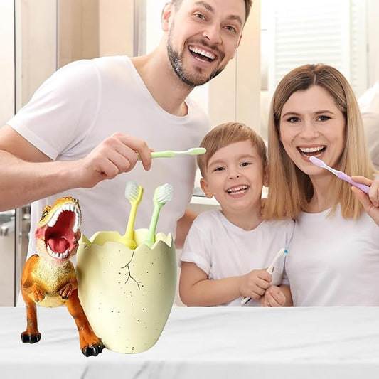 FlidRunest Dinosaur Toothbrush Holder Toothbrush Organizer for Bathroom - Sturdy Resin Tooth Brush Holder - Easy to Clean - Funny Dino Decor Gift for Birthday, Children's Day, Christmas