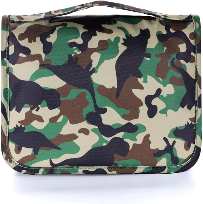 Kids Hanging Toiletry Bag for Boys, Travel Toiletry Bag for Little Young Boys Waterproof Wash Bag Toddler Traveling Toiletries, Dinosaur Camo