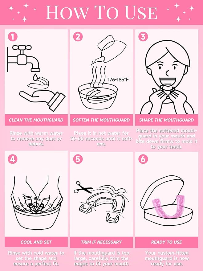 4 Pack Pink Night Guards for Teeth Grinding and Clenching, Women Teeth Grinding Mouth Guard for Sleep with 2 Mirror Cases, Moldable Mouthguard for Women, Adults, Bruxism Relief