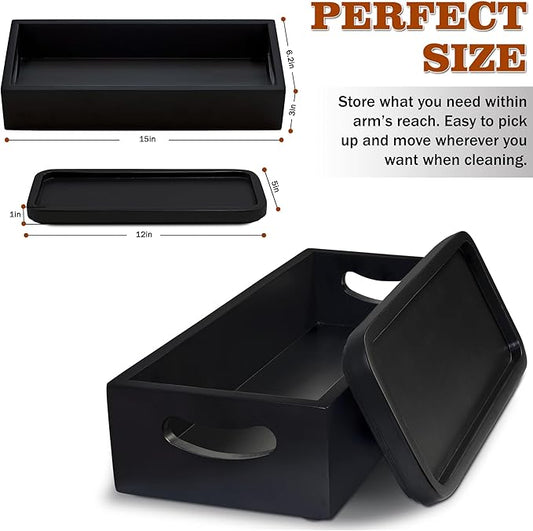 Toilet Tank Tray for Modern Black Bathroom Decor Set of 2 Acacia Toilet Tank Topper Paper Storage Decorative Organizer Box Wood Vanity Tray for Counter Decor Dresser Tops (Black)