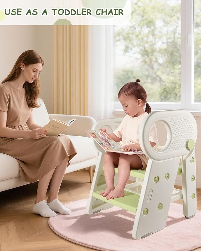 Foldable Step Stool for Toddlers, Adjustable 3 Step Stool for Bathroom Sink, Toilet Potty Training Stool with Handles, Child Kitchen Counter Bedroom Bed Stool Helper