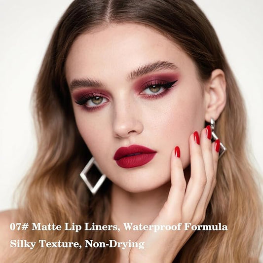 2-in-1 Gradient Red Lip Liner & Lipstick, Waterproof Long Lasting Matte Dark Red Lip Liner Pencil, Makeup Smudge proof lip liner with Cone Tip (07#-Vivid Auburn)