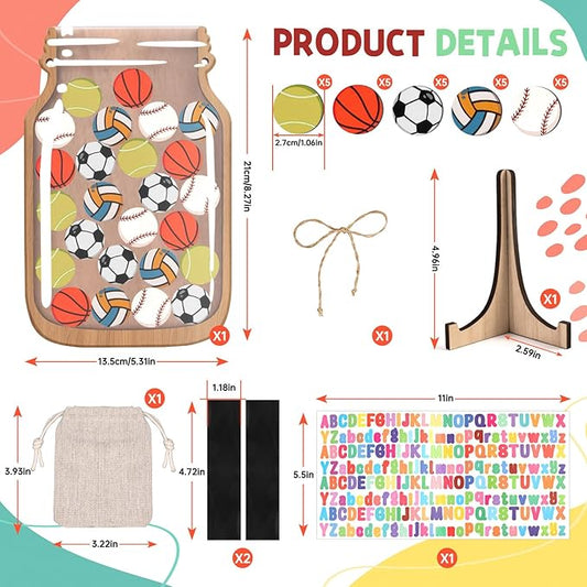 Ball Games Reward Jars for Kids-Magnetic Reward System with Colorful Letter Stickers,Behavior Classroom Incentive Jar for Teachers Parents (Mason Jar with Stars, Kids Motivational Tool)