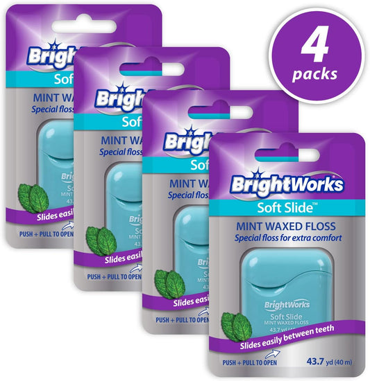 BrightWorks Soft Slide Dental Floss, for Tight Spaces and Extra Comfort, 43.7 Yards (Pack of 4)