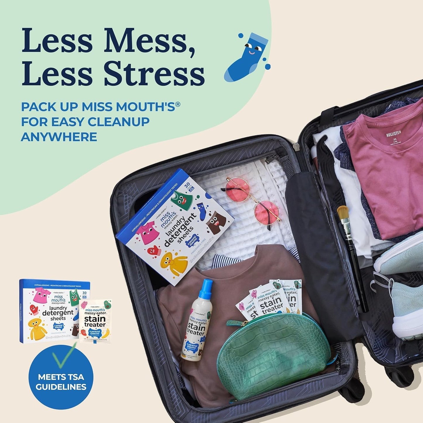 Miss Mouth's Messy Eater Laundry Detergent Sheets - 120 Loads Travel Friendly Detergent Sheets - Hypoallergenic, Sensitive Skin Safe, Pediatrician and Dermatologist Tested, Fragrance Free