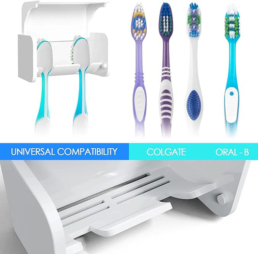 2 Pcs Toothbrush Holder Wall Mounted with Cover for Bathroom, 2 Slots Toothbrush Storage Organizer for Shower, Self Adhesive Toothbrush Hanger Rack for Dorm, Cabinet