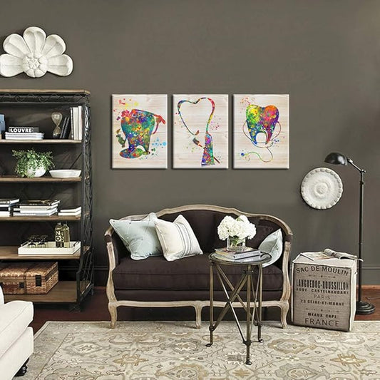 KREATIVE ARTS Brush Your Teeth Framed Canvas Art for Kids Bathroom Watercolor Painting Funny Poster Prints Teeth Anatomy Stomatology Wall Picture Print Dental Clinic Doctor Office Decor