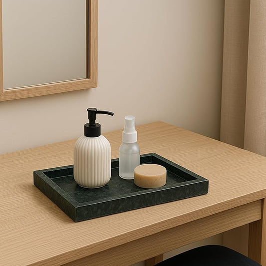 Natural Green Marble Tray for Bathroom | Kitchen | Vanity | Desktop, Stone Organizer for Coffee Table, Dresser, Nightstand, Candles, Soap, Towel, Plant, Jewelry (12" x 8"), Rectangular