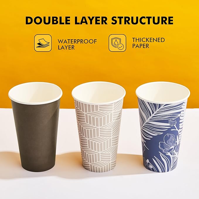 16 oz Disposable Coffee Cups with Lids 100 Pack, Hot Paper Coffee Cups with Lids, To Go Cup with Lid