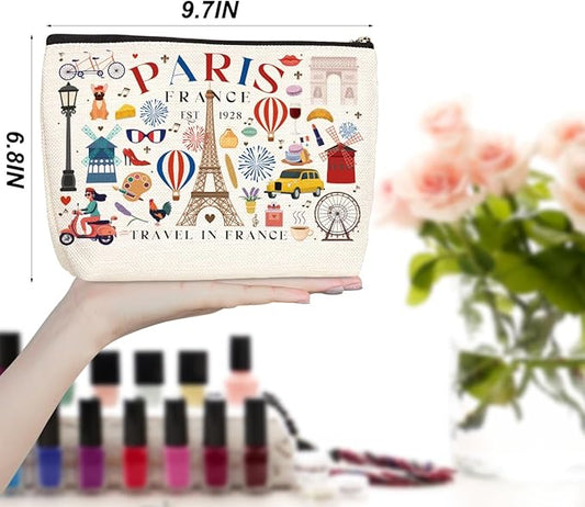 Funny Paris Travel Gifts for Women Makeup Bag France Paris Lovers Gift Birthday Mothers Day Anniversary Cosmetic Bag Travel Toiletry Bag Traveler Essentials Friendship Gifts for Girls Sister Travelers
