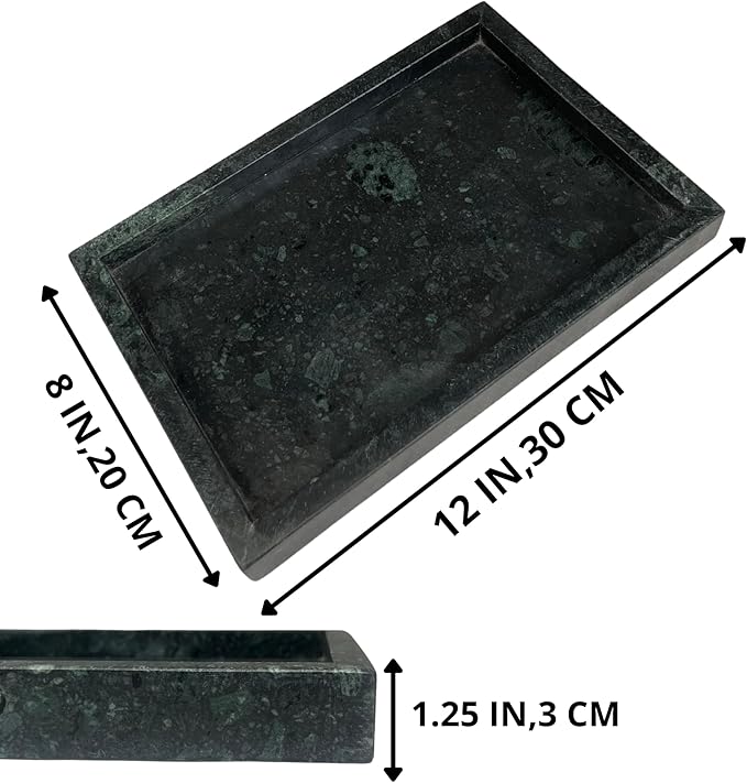 Natural Green Marble Tray for Bathroom | Kitchen | Vanity | Desktop, Stone Organizer for Coffee Table, Dresser, Nightstand, Candles, Soap, Towel, Plant, Jewelry (12" x 8"), Rectangular