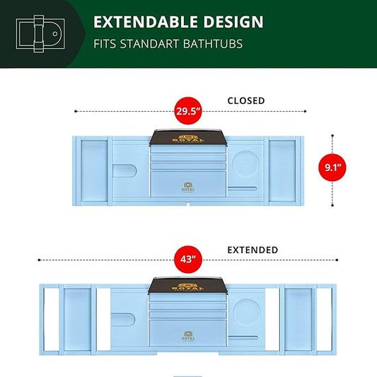 ROYAL CRAFT WOOD Non-Foldable Bathtub Tray - Wood Bath Tray for Tub, Bamboo Bathtub Shelf, Expandable Bath Table Trays, Luxury Bathroom Accessories for New Home & Unique Gift for Women