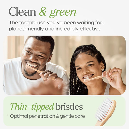 Soft Flossing Bamboo Toothbrushes 10 Pack - BPA Free Soft Bristles Toothbrushes for Adults, Natural Wooden Toothbrush