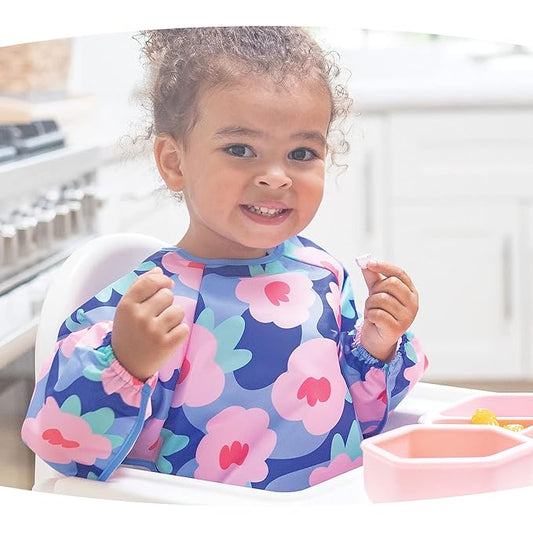 Tiny Twinkle Long Sleeve Bib for Babies & Toddlers – Waterproof Smock Bib for Eating – Machine Washable & Mess-Proof, Baby Feeding Essential & Shower Must-Have(Floral Blue, 2-4Y)