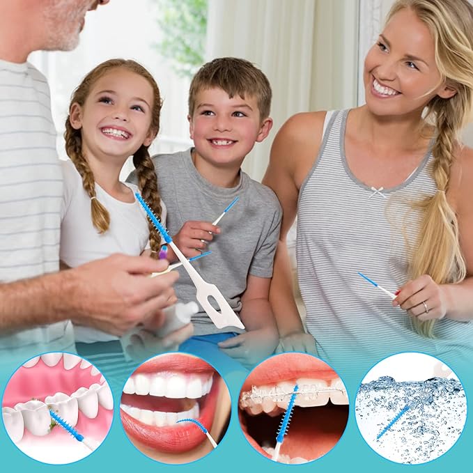 350 Pieces Interdental Brushes, Silicone Dental Floss Picks with Case Dental Brushes Dental Picks Blue Tooth Floss Picks for Teeth Cleaning