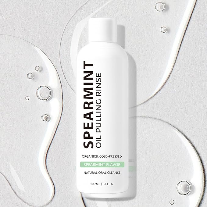 White Spearmint Oil Pulling Rinse, Cold-Pressed Coconut Mouthwash for Teeth Whitening, Peppermint Pulling Oil for Teeth and Gums, Pure Mint Mouthwash (4 Oz)