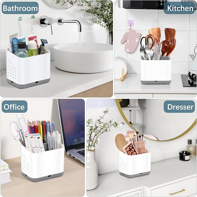 Toothbrush Holders for Bathrooms, Kids Electric Toothbrush and Toothpaste Holder, 4 Slots Tooth Brushing Holder for Bathroom Countertop Organizer and Storage, Bathroom Accessories (Grey)