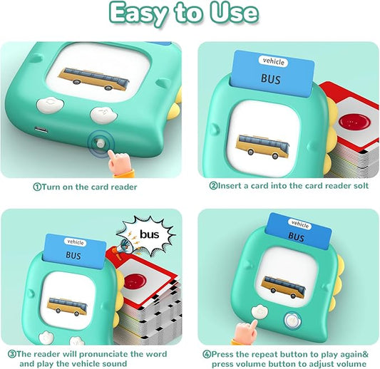 Kidzdo Dinosaur Talking Flashcards with 254 Words, Birthday Gifts for 2 3 4 5 6 Years Old Boys and Girls, Educational ABCs Learning Toy, Pocket Speech Language Therapy Toys for Autism Kids 1-6, Green