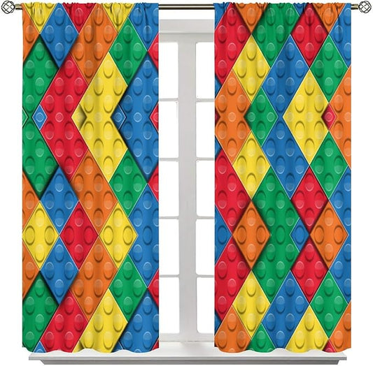 Kids Building Blocks Toy Curtains Boy Girl Room Printed Curtains Abstract Colorful Bricks Children's Nursery Curtains 42x45 Inches 2 Panels(Decor Curtains