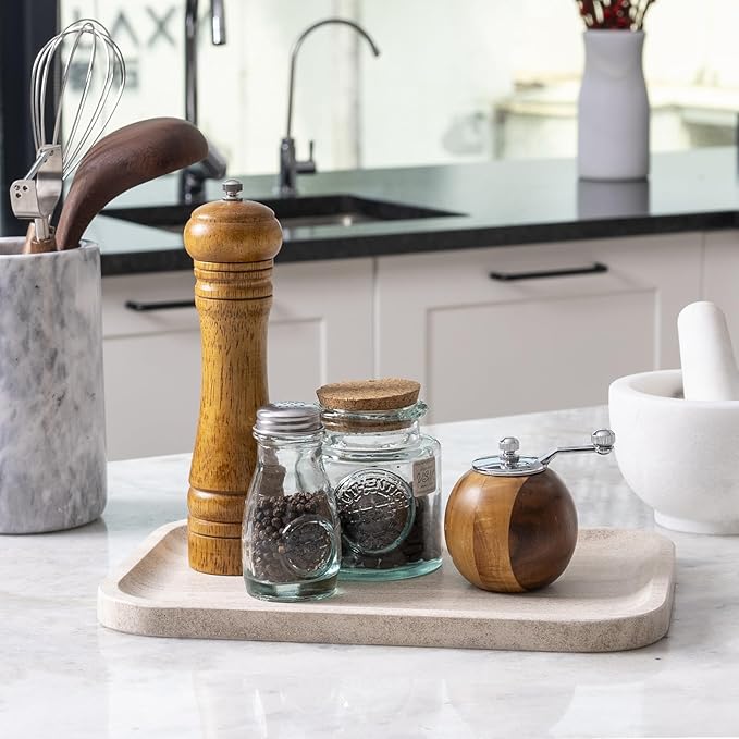Marble Vanity Tray, Bathroom Tray Countertop, Decorative Dresser Organizer, Perfume, Jewelry Holder, Beige Stone Serving for Kitchen Sink Storage(MOCA Cream)