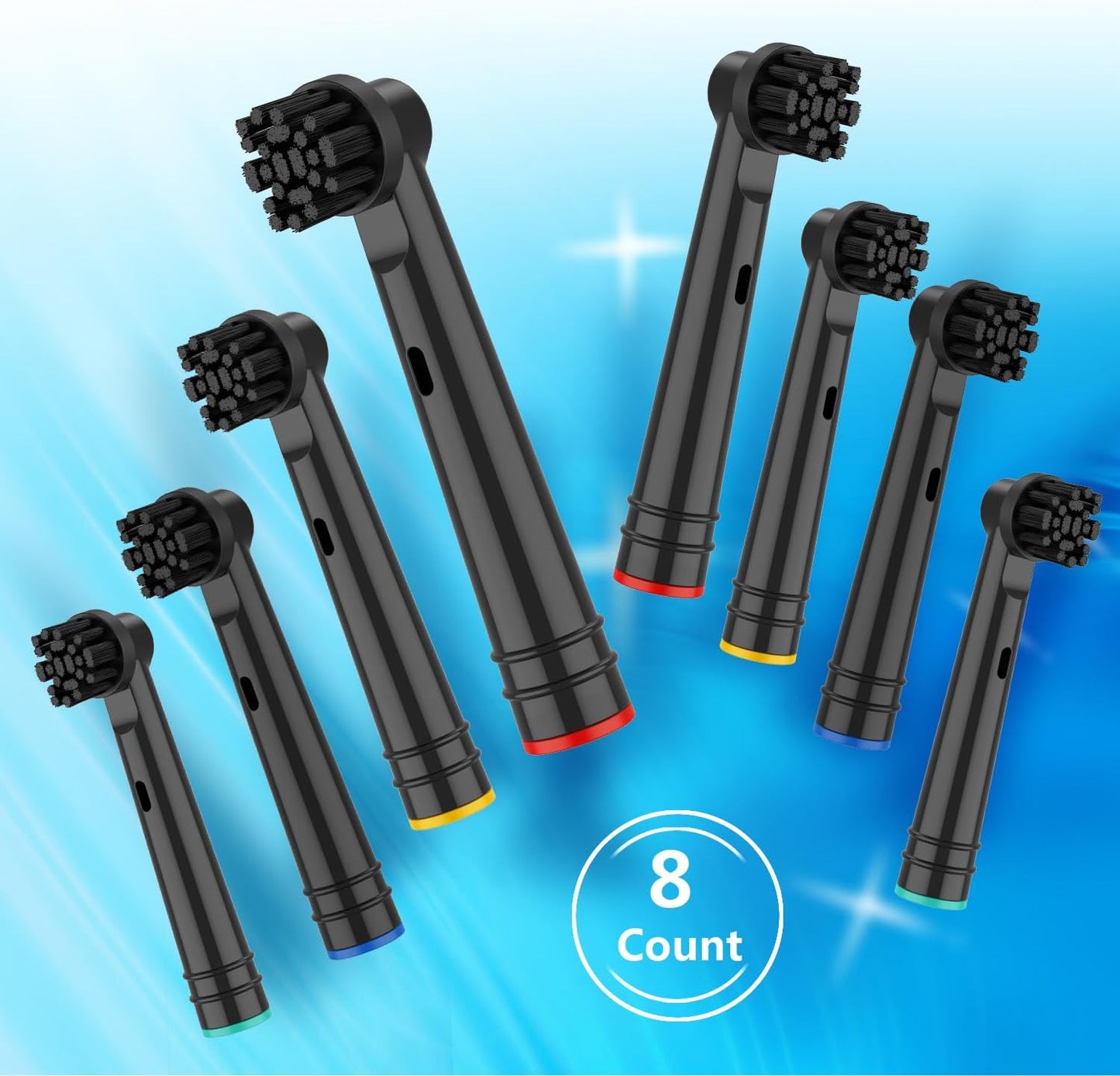 Replacement Brush Heads Compatible with Oral B Electric Toothbrushes, 8 Count, Black, Bamboo Charcoal Infused Bristles Fit for Pro Series 100 500 1000 1500 2000 2500 3000