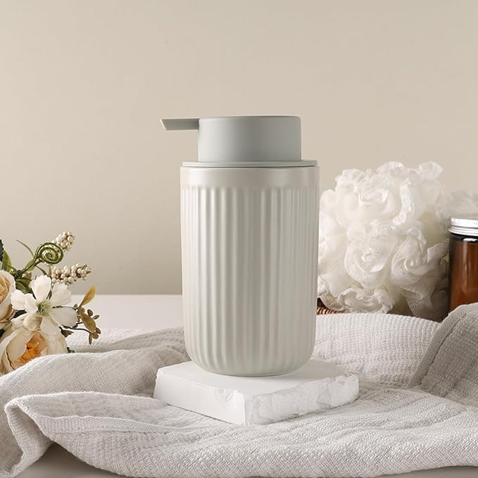 BosilunLife Grey Soap Dispenser Set - 2 Pack 12oz Ceramic Dish Soap Dispenser with Rust Proof Pump for Kitchen, Hand Soap and Lotion Set Suitable for Farmhouse Bathroom Decor