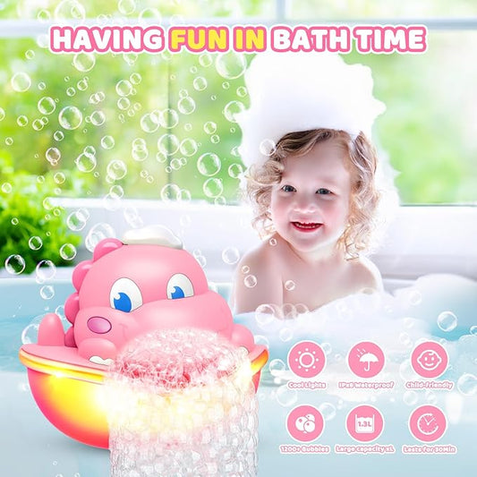 Bath Toys,Light-Up Bath Bubble Machine Automatic Bubble Maker Bathroom Toy for Kids Ages 1-3 4-8 Toddler Bathub Toy Dinosaur Toys for Kids 3-5