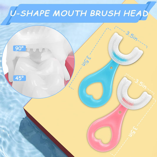 4 Pack U Shaped Toothbrush Kids, Soft Silicone Brush Head Whole Mouth with Handle 360 ° Oral Teeth Cleaning Design for Toddler Toothbrushes Age 2-6