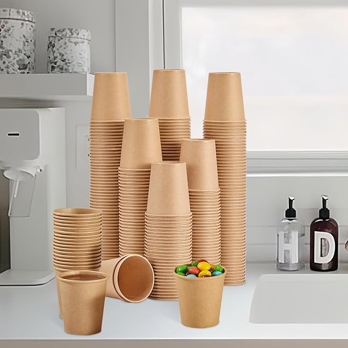 SIUQ 400 Pack 3 oz Kraft Paper Cups, Disposable Bathroom Cups, Mini Mouthwash Cups, Hot/Cold Beverage Drinking Cup for Gargle Espresso Juice Medicine (Brown)