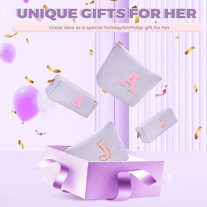 Personalized Makeup Bag for Women Girls - Fashion Cosmetic Bag Trendy Travel Toiletry Bag with Initials Letter - Teen Gifts - Lavender,D