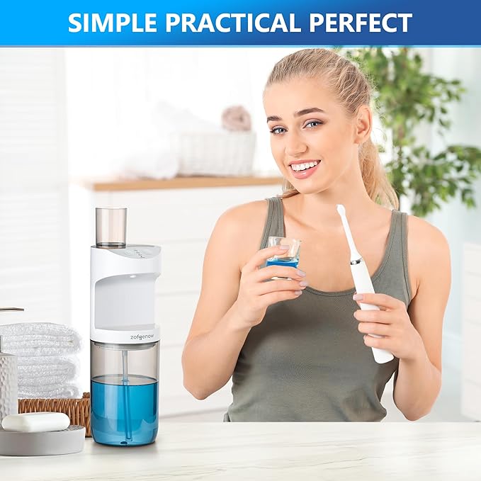 Automatic Mouthwash Dispenser for Bathroom,Bathroom Accessories 19.4 Fl Oz Dispensers with Magnetic Cups,Wall Mounted Dispenser,Suitable for All Age Groups,White