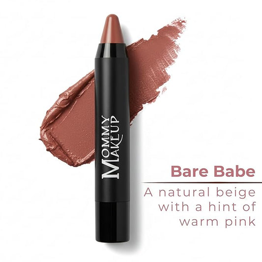 Mommy Makeup Triple Sticks Lipstick, Cream Blush & Teatment All-In-One with Shea & Cocoa Butter - Soft & Creamy Moisturizing Lip Crayon For Lips & Cheeks (Bare Babe)
