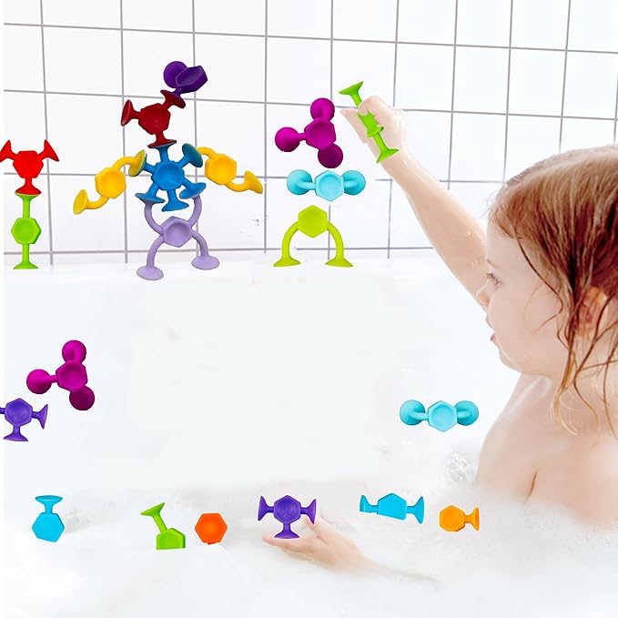 Toddler Bath Toys for Kids Ages 4-8,Suction Cup Fidget Spinner Baby, 42 pcs Suction Bathtub Toys for Toddlers 3-5, Starter Sticky Blocks for Bathtub, Sensory Toy for Kids 3 and Up