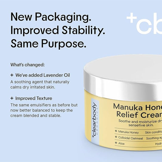 Clearbody Organics Manuka Honey Cream - 2 Fl Oz - Soothing Eczema Cream - Deep Hydration with Colloidal Oatmeal - Instant Manuka Relief for Dry, Itchy Skin