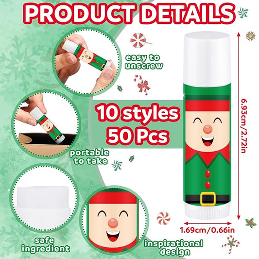 Dunzy 50 Pcs Lip Balm in Bulk Gift Set Moisturizing Lip Moisturizer Christmas Party Baby Shower Favors Christmas Party Gifts with Assorted Fruit Flavors for Women Men Dry Chapped Lips Gifts