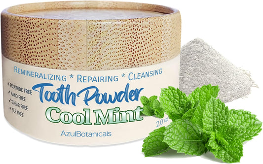 Remineralizing & Cleansing Tooth Powder, Cool Mint. Fluoride Free, SLS Free, Nano Free for Organic Oral Wellness