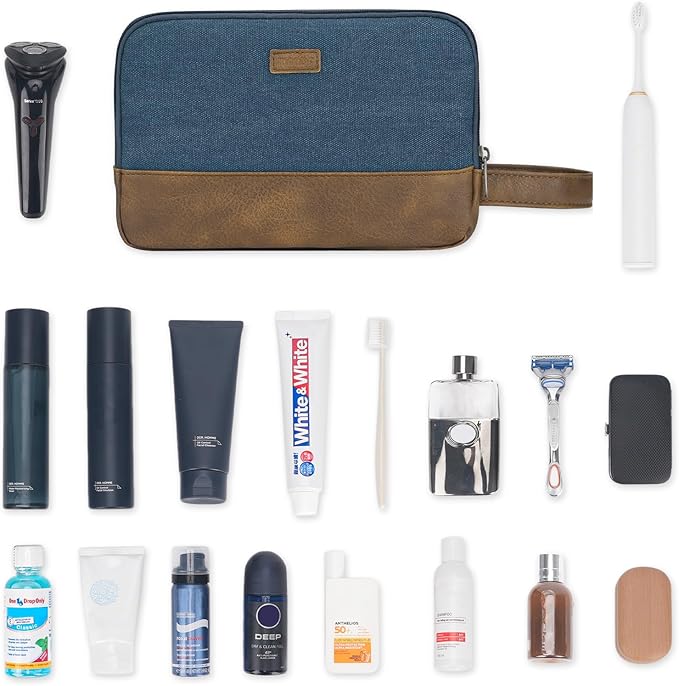 WANDF Travel Toiletry Bag for Men Large Toiletries Shaving Bag Water Resistant Hanging Dopp Kit Travel Accessories Bag for Women Men (Blue)