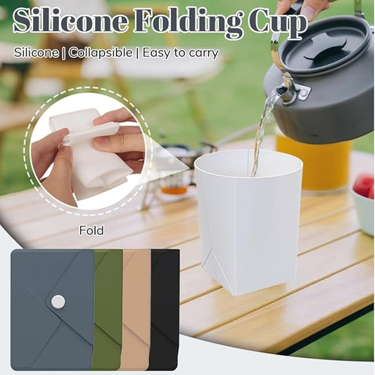 Silicone Collapsible Travel Cup, Foldable Water Cup with Card Bag - Portable Leak-Proof Reusable Mug for Camping, Hiking, Sports (grey)