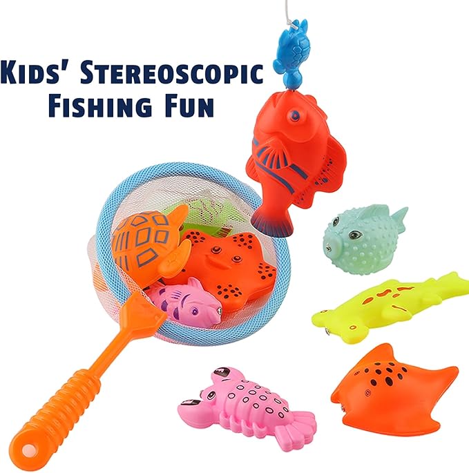 CozyBomB™ Magnetic Fishing Toys Game Set for Kids | Water Table Bathtub Kiddie Pool Party Pole Rod Net, Outdoor Plastic Floating Fish, Toddler Bath Color Ocean Sea Animals Birthday Gift Age 3-5 6 4-8