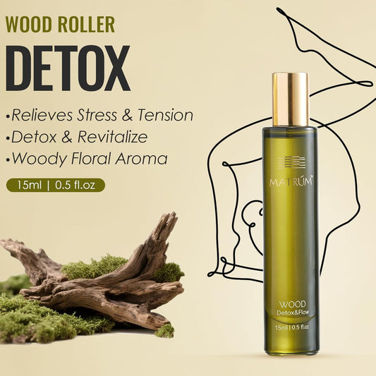 MATRUM Detox & Stress Relief Blend Essential Oil Roller, 100% Pure Woody Floral Aromatherapy Oil for Stress & Tension Relief, Detox and Revitalize, Wood Roller, 0.5 Fl Oz