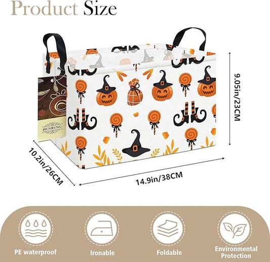 HUNRUNG Rectangle Storage Basket Cute Canvas Organizer Bin for Pet/Children Toys, Books, Clothes Perfect for Rooms/Playroom(REC-Candy Pumpkin)