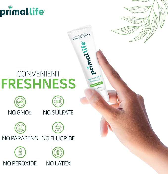 Primal Life Organics Premium Dirty Mouth Mineral Toothpaste - Nano-Hydroxyapatite, Colloidal Silver, Charcoal - Organic, All Natural Whitening Formula (Spearmint Flavor, 4 Oz)