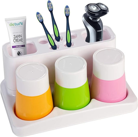 Toothbrush Holder Kids Family Set for Bathroom Storage Organizer (Orange+Green+Pink)