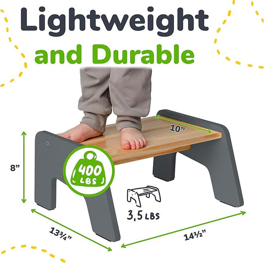 OCODILE 1-Step Wooden Step Stool for Toddlers | Kids Step Stool for Bathroom Sink, Kitchen, and Potty Training | Non-Slip Stool for Toilet Independence | Wooden Step for Children Ages 2+ Gray